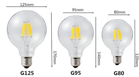 Filament Bulb G80 G95 G125 Big Global light bulb 2W 4W 6W 8W filament bulb E27 clear glass indoor lamp AC220V