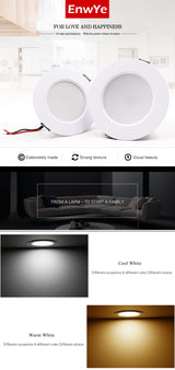 EnwYe LED Downlight Ceiling 5W 7W 9W 12W 15W Warm white/cold white led light AC 220V 230V 240V Indoor Light