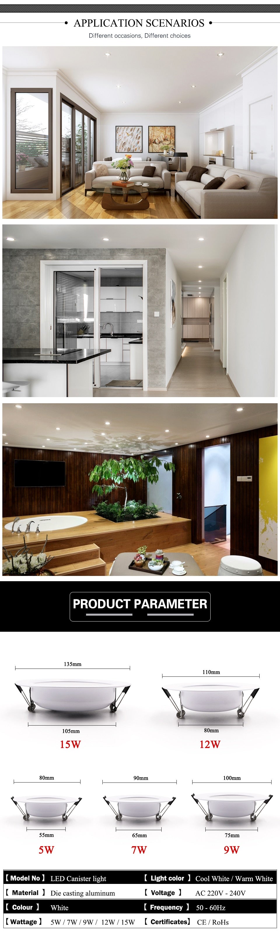 EnwYe LED Downlight Ceiling 5W 7W 9W 12W 15W Warm white/cold white led light AC 220V 230V 240V Indoor Light