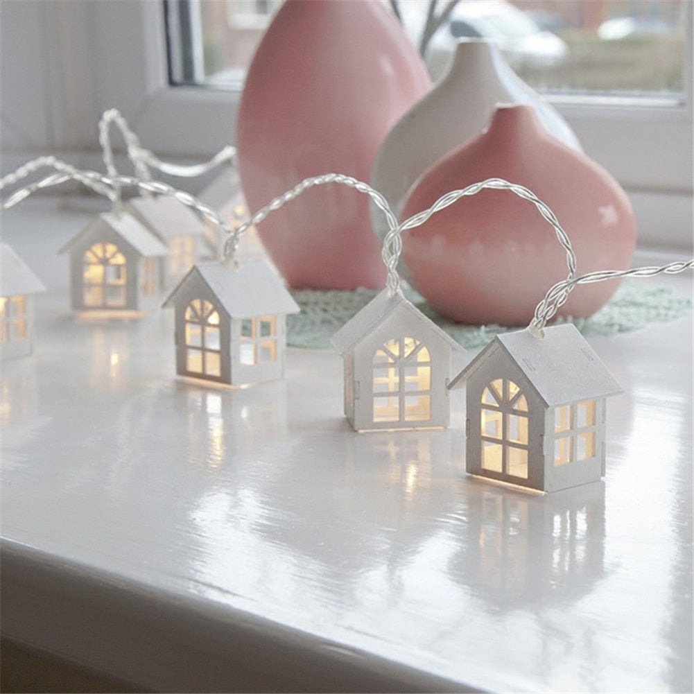 LED Garland Wood House String Light 2m 10LEDs Room Decors String Lamp Wedding Party Holiday Fairy Lights Novelty Lamp