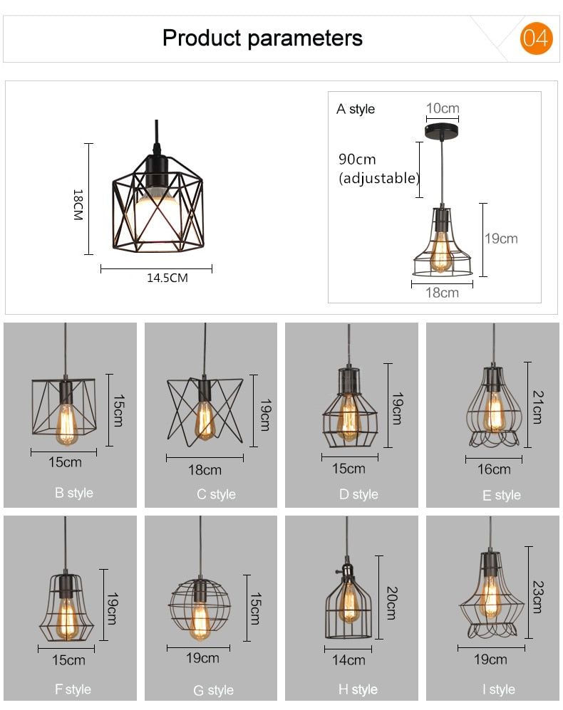Modern cage pendant light iron minimalist retro Scandinavian loft pyramid pendant lamp metal Hanging Lamp E27 Indoor ZDD0011