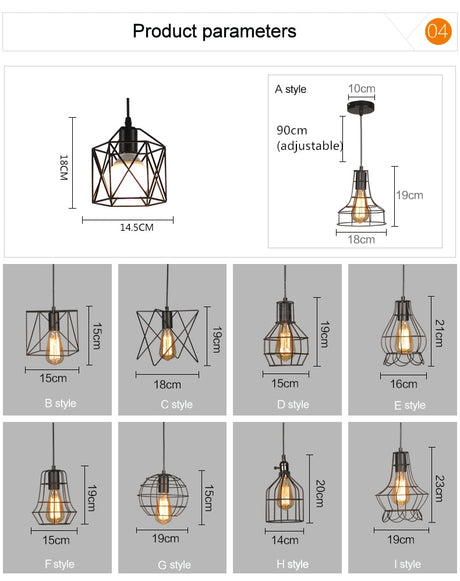 Modern cage pendant light iron minimalist retro Scandinavian loft pyramid pendant lamp metal Hanging Lamp E27 Indoor ZDD0011