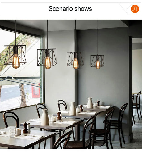Modern cage pendant light iron minimalist retro Scandinavian loft pyramid pendant lamp metal Hanging Lamp E27 Indoor ZDD0011