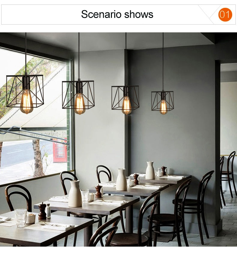 Modern cage pendant light iron minimalist retro Scandinavian loft pyramid pendant lamp metal Hanging Lamp E27 Indoor ZDD0011