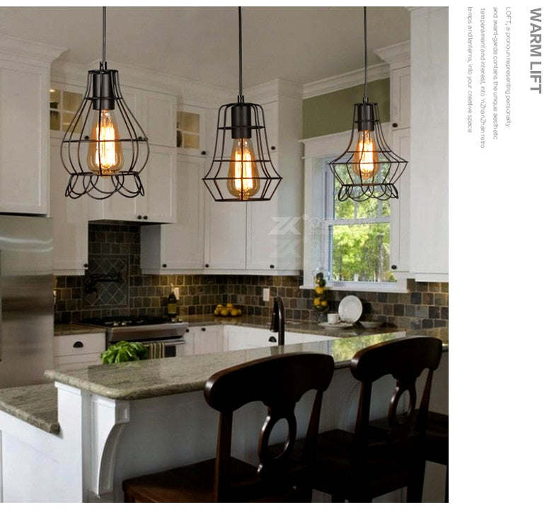 Modern cage pendant light iron minimalist retro Scandinavian loft pyramid pendant lamp metal Hanging Lamp E27 Indoor ZDD0011