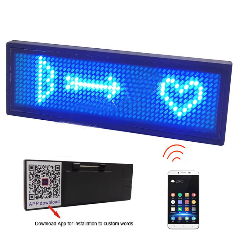 Wireless Bluetooth Advertising LED Name Badge Tag Digital Scrolling Message Display Sign Board -Blue