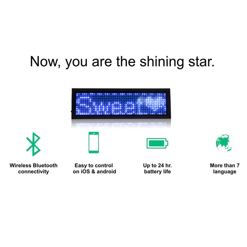 Wireless Bluetooth Advertising LED Name Badge Tag Digital Scrolling Message Display Sign Board -Blue
