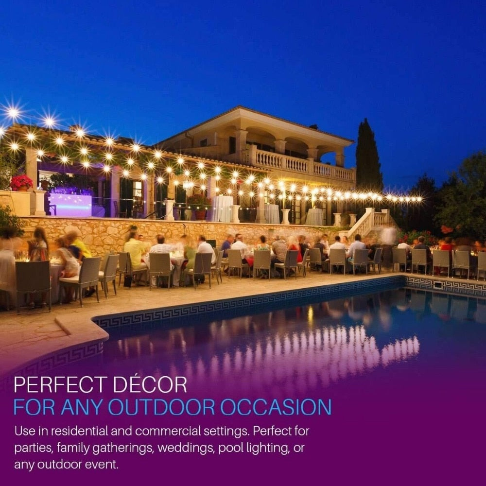 IP65 15M LED S14 String Lights Waterproof E27 Warm LED Retro Edison Filament Bulb Outdoor Street Garden Patio Holiday Lighting