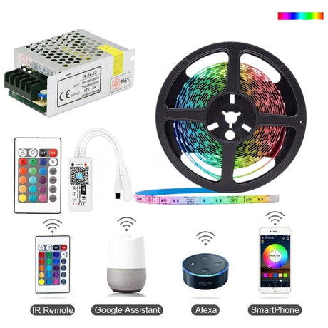 RGB LED Tape Wireless Wi-Fi LED Strip 5M 10M 15M Kit 12V 150leds Waterproof Flexible Rope Light +Wi-Fi Controller +Power Supply