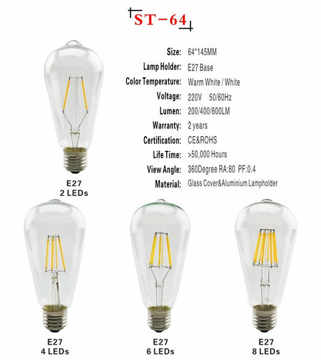LED Filament Bulb E27 Retro Edison Lamp 220V E14 Vintage Candle Light Globe Chandelier Lighting COB Home Decors Light