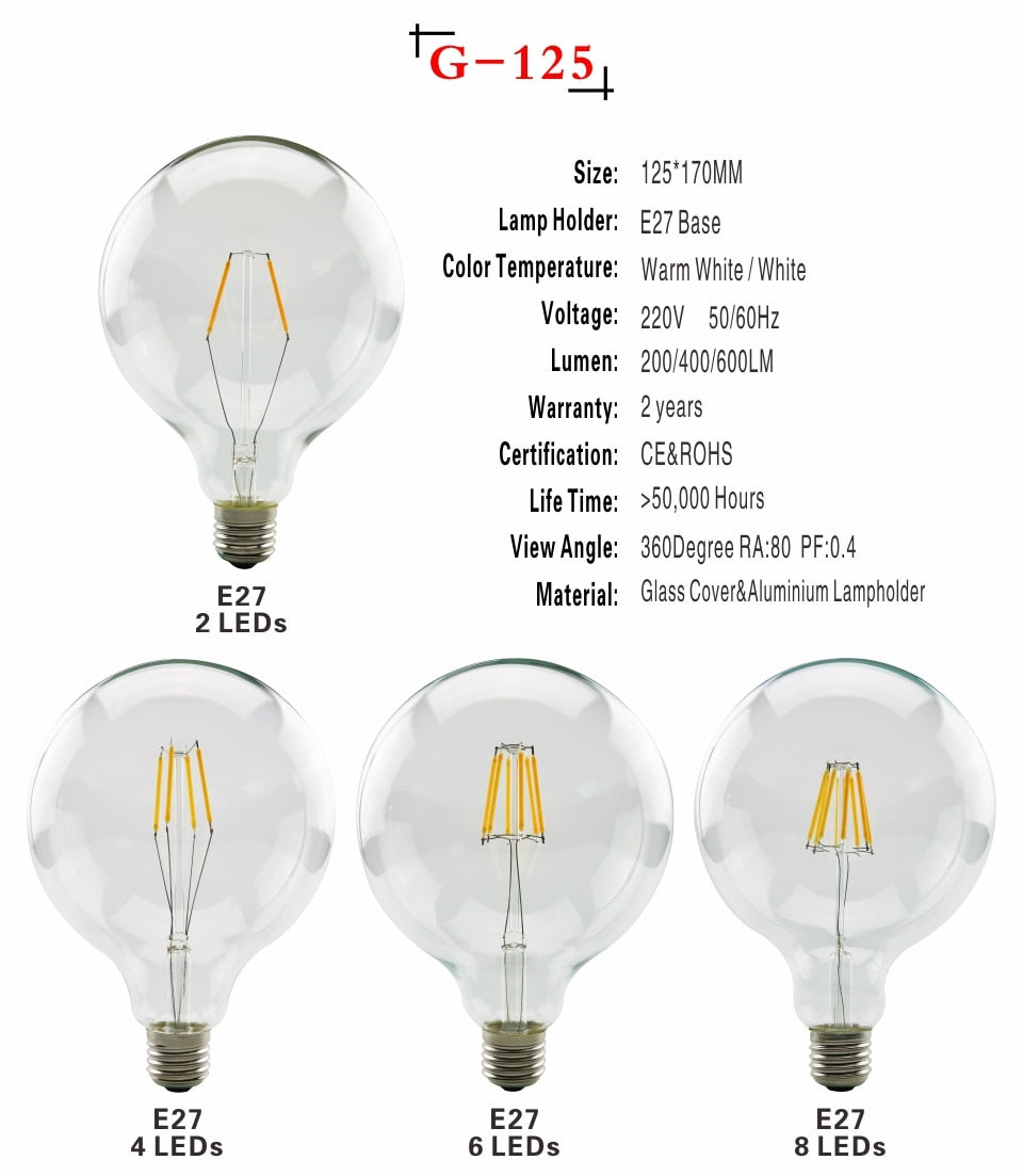 LED Filament Bulb E27 Retro Edison Lamp 220V E14 Vintage Candle Light Globe Chandelier Lighting COB Home Decors Light