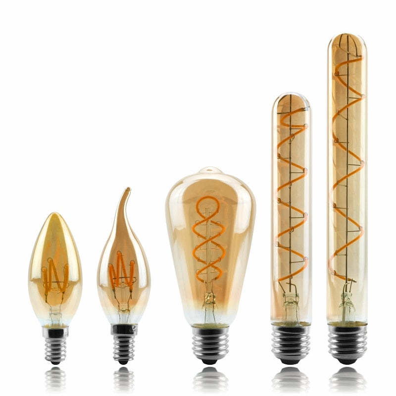 Dimmable Edison Lamp 4W 2200K C35 T45 A60 ST64 G80 G95 G125 Spiral Light LED Filament Bulb Retro Lamp Decorative Lighting
