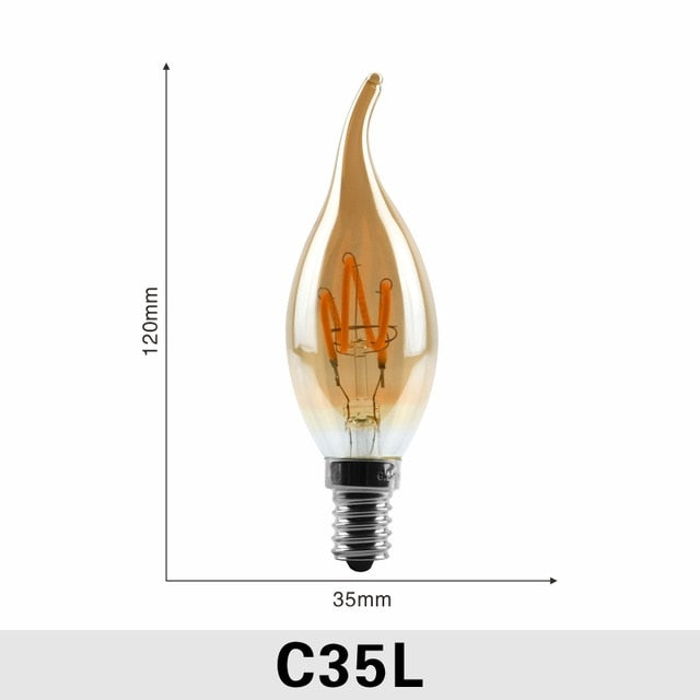Dimmable Edison Lamp 4W 2200K C35 T45 A60 ST64 G80 G95 G125 Spiral Light LED Filament Bulb Retro Lamp Decorative Lighting