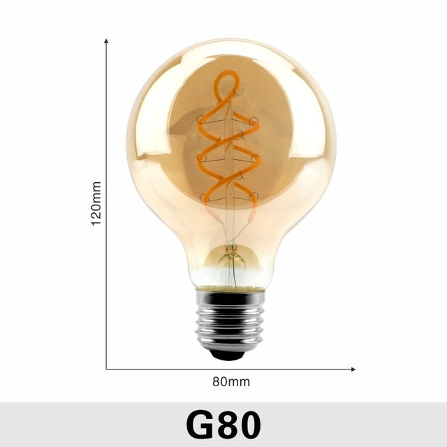 Dimmable Edison Lamp 4W 2200K C35 T45 A60 ST64 G80 G95 G125 Spiral Light LED Filament Bulb Retro Lamp Decorative Lighting