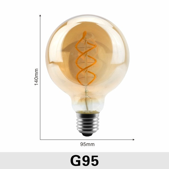 Dimmable Edison Lamp 4W 2200K C35 T45 A60 ST64 G80 G95 G125 Spiral Light LED Filament Bulb Retro Lamp Decorative Lighting