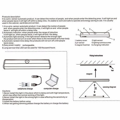 Human infrared sensor Cabinet Wardrobe Light USB Battery Recharging Lamp 10 LED IR Infrared Motion Detector