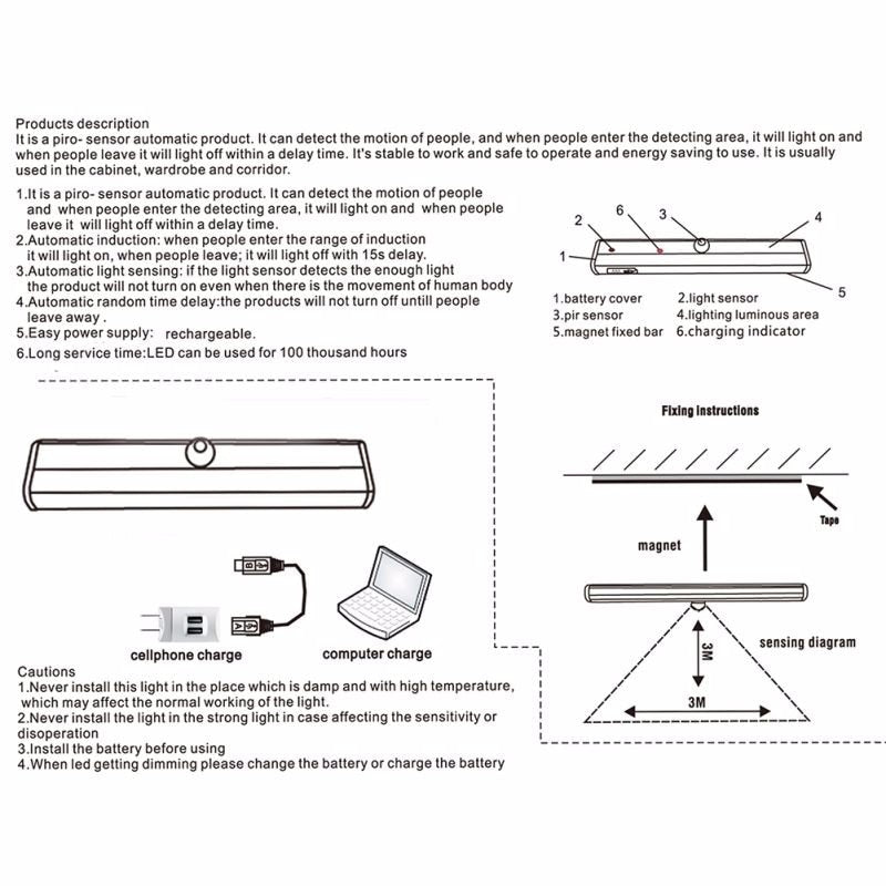 Human infrared sensor Cabinet Wardrobe Light USB Battery Recharging Lamp 10 LED IR Infrared Motion Detector