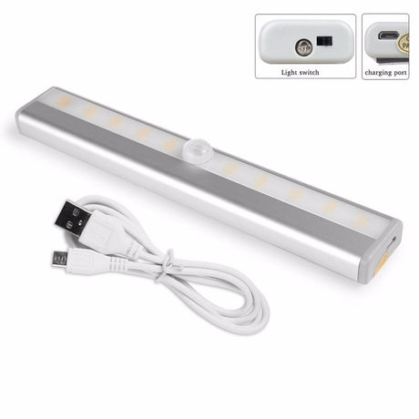 Human infrared sensor Cabinet Wardrobe Light USB Battery Recharging Lamp 10 LED IR Infrared Motion Detector