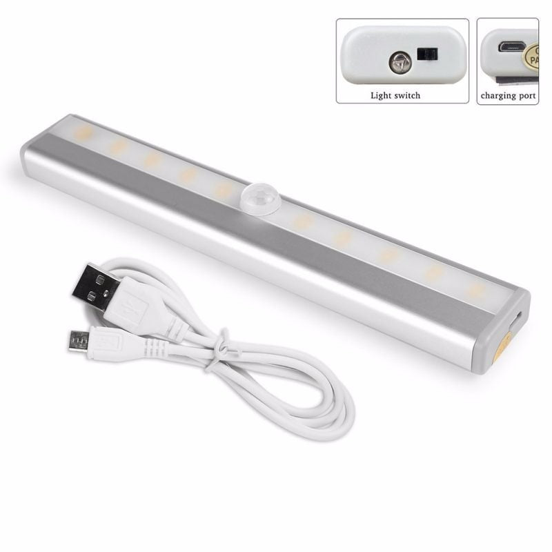 Human infrared sensor Cabinet Wardrobe Light USB Battery Recharging Lamp 10 LED IR Infrared Motion Detector