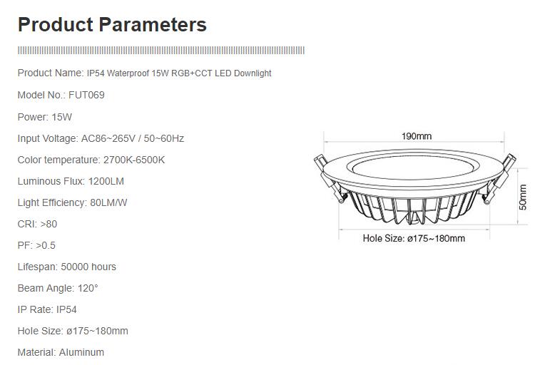Original Mi Light RGB+CCT Ceiling Downlight AC86-265V 6W 12W 15W Waterproof Remote WiFi Control LED Panel light With LED Driver
