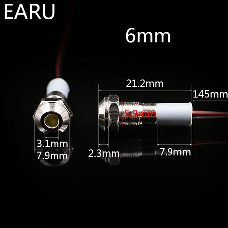 6mm 8mm 10mm 12mm 14mm Waterproof IP67 Metal LED Warning Indicator Light Signal Lamp Pilot Wire 3V 5V 12V 24V 110V 220V Red Blue