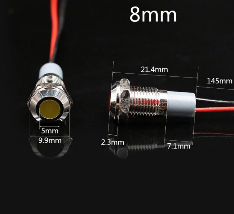 6mm 8mm 10mm 12mm 14mm Waterproof IP67 Metal LED Warning Indicator Light Signal Lamp Pilot Wire 3V 5V 12V 24V 110V 220V Red Blue
