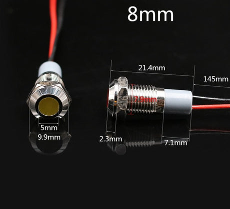 6mm 8mm 10mm 12mm 14mm Waterproof IP67 Metal LED Warning Indicator Light Signal Lamp Pilot Wire 3V 5V 12V 24V 110V 220V Red Blue