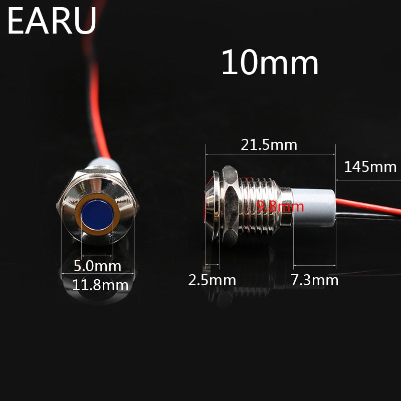 6mm 8mm 10mm 12mm 14mm Waterproof IP67 Metal LED Warning Indicator Light Signal Lamp Pilot Wire 3V 5V 12V 24V 110V 220V Red Blue