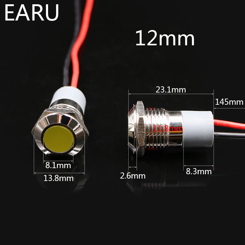 6mm 8mm 10mm 12mm 14mm Waterproof IP67 Metal LED Warning Indicator Light Signal Lamp Pilot Wire 3V 5V 12V 24V 110V 220V Red Blue