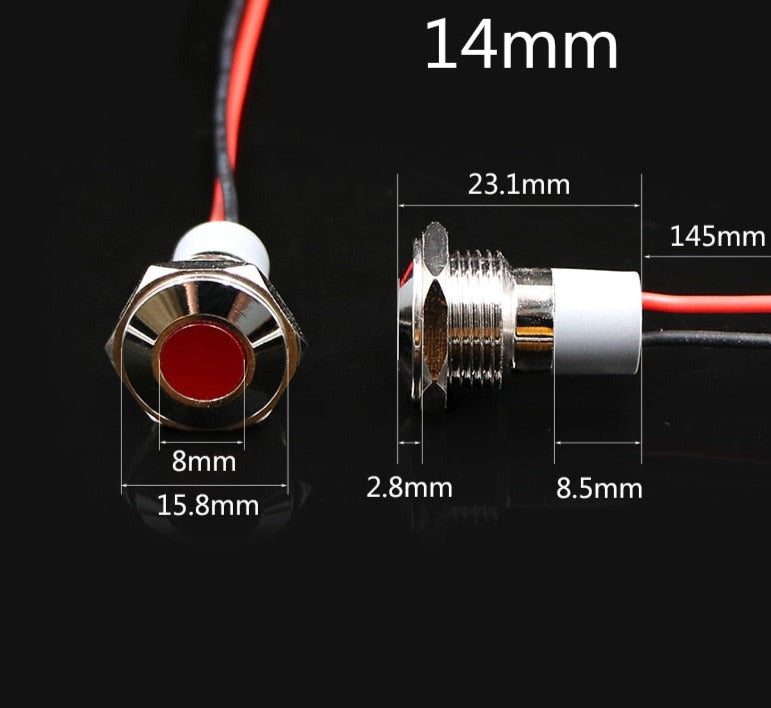 6mm 8mm 10mm 12mm 14mm Waterproof IP67 Metal LED Warning Indicator Light Signal Lamp Pilot Wire 3V 5V 12V 24V 110V 220V Red Blue