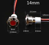 6mm 8mm 10mm 12mm 14mm Waterproof IP67 Metal LED Warning Indicator Light Signal Lamp Pilot Wire 3V 5V 12V 24V 110V 220V Red Blue