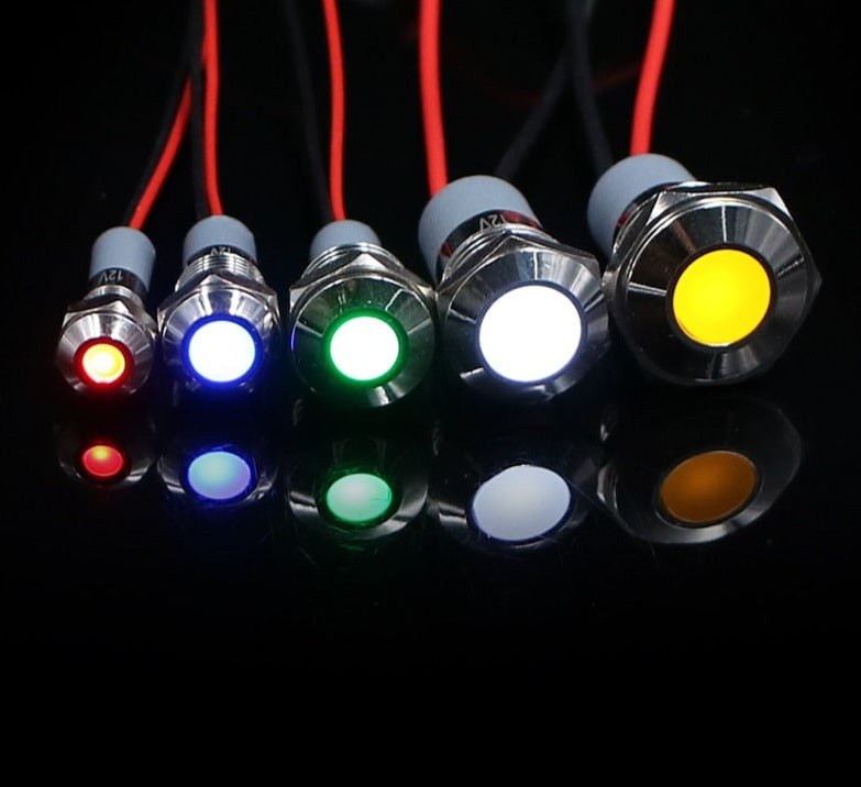 6mm 8mm 10mm 12mm 14mm Waterproof IP67 Metal LED Warning Indicator Light Signal Lamp Pilot Wire 3V 5V 12V 24V 110V 220V Red Blue