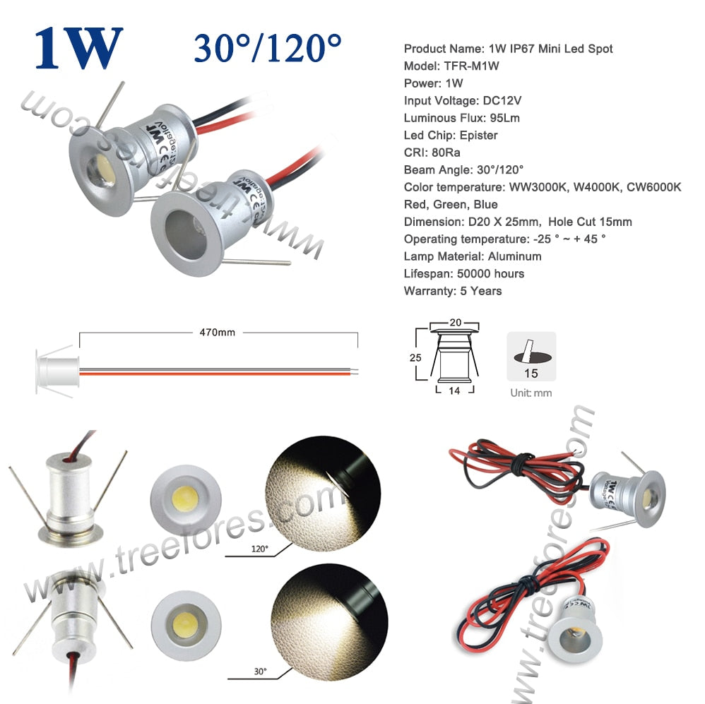 Mini LED Downlight 1W IP65 12V 15mm 25mm Outdoor Garden Bathroom Corridor Ceiling Spot Bulb Light SPA Sauna Lighting Lamp CE
