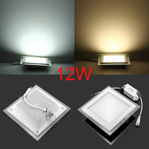 LED Downlight 6W 9W 12W 18W Round/Square Glass Recessed LED Panel Light Spot Ceiling Down Light Warm/Natural/Cold White + Driver