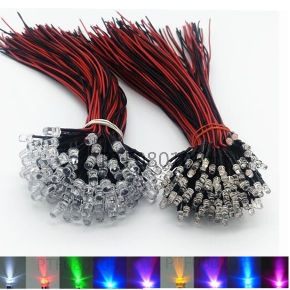 20pcs lot 20cm Pre Wired 3mm 5mm LED Light Lamp Bulb Prewired Emitting Diodes For DIY Home Decoration DC12V