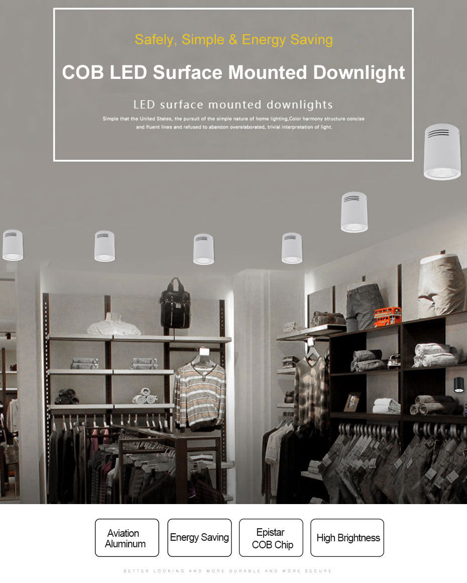 LED Downlights 3W 5W 7W 10W 15W Ceiling Lamps Spot Light AC85-265V Surface Mounted Down Light White/Warm white