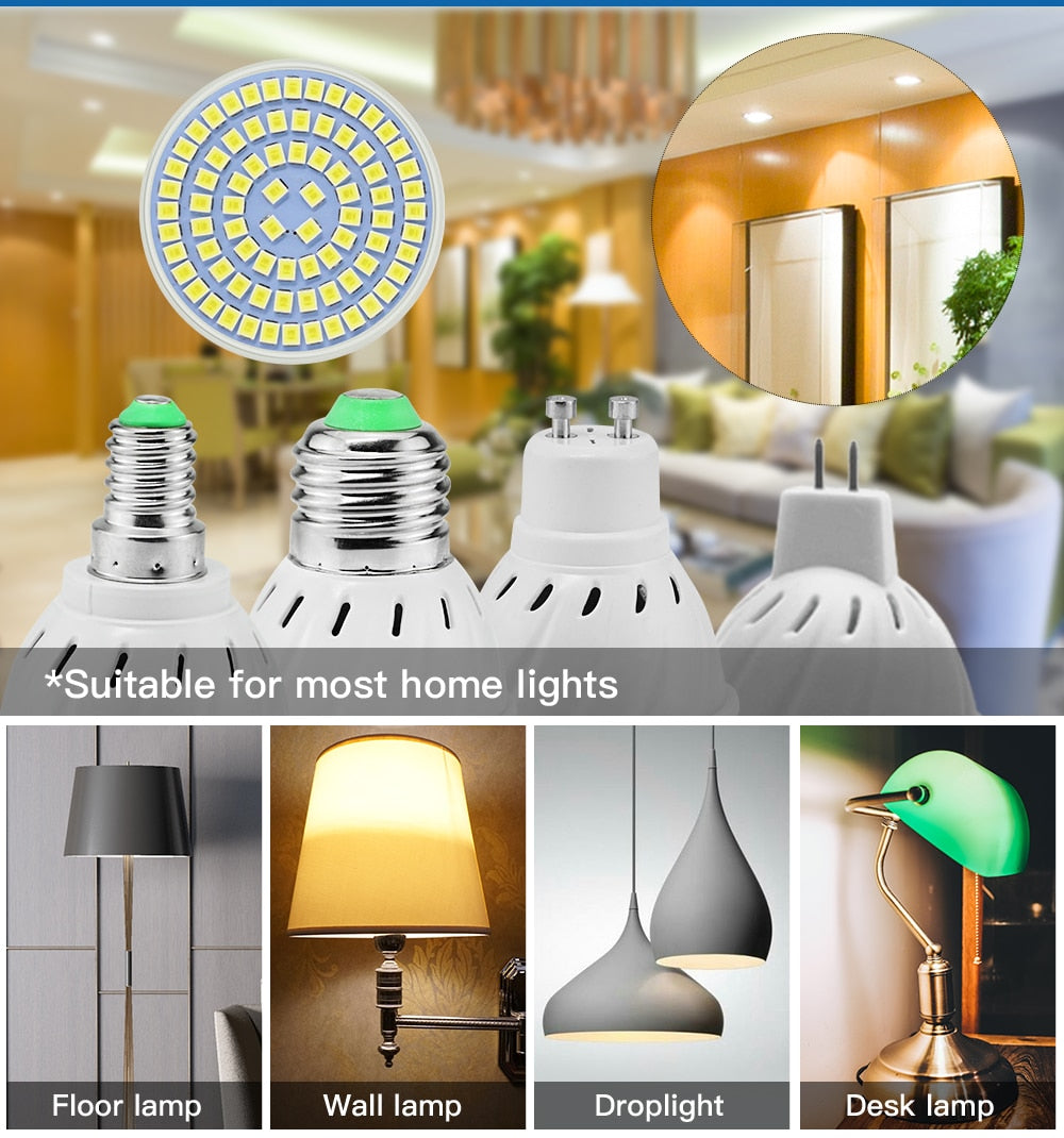 Led Spotlight Bulb E27 E14 GU10 MR16 Led Lamp 110V 220V 48 60 80 LEDs 2835 SMD Energy Saving Bombillas Lampada for Home Lighting