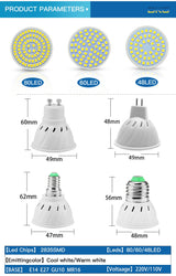 Led Spotlight Bulb E27 E14 GU10 MR16 Led Lamp 110V 220V 48 60 80 LEDs 2835 SMD Energy Saving Bombillas Lampada for Home Lighting
