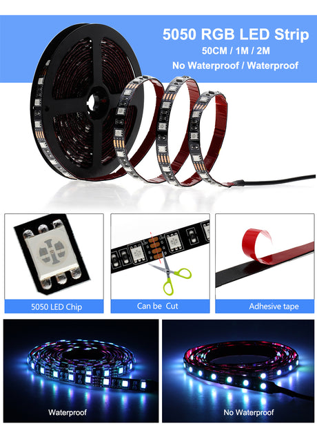 USB LED Strip 5050 RGB Changeable 5V Waterproof / No Waterproof  with USB Controller Set DIY TV Decoration LED Light.