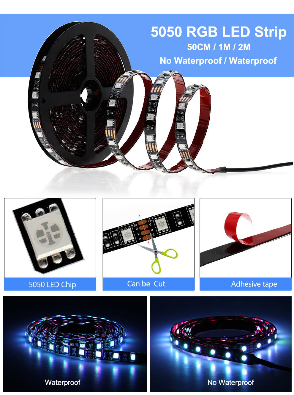 USB LED Strip 5050 RGB Changeable 5V Waterproof / No Waterproof  with USB Controller Set DIY TV Decoration LED Light.