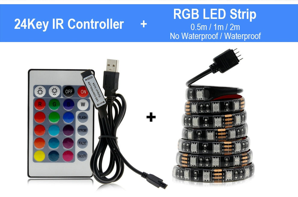 USB LED Strip 5050 RGB Changeable 5V Waterproof / No Waterproof  with USB Controller Set DIY TV Decoration LED Light.