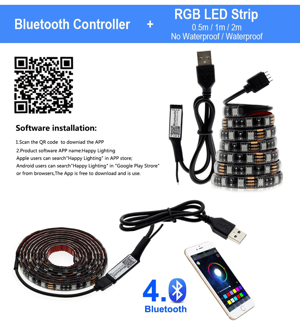 USB LED Strip 5050 RGB Changeable 5V Waterproof / No Waterproof  with USB Controller Set DIY TV Decoration LED Light.
