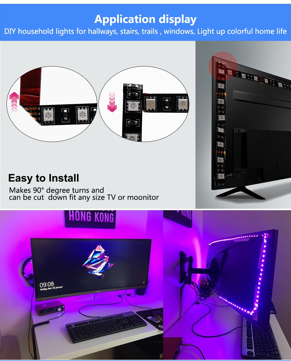 USB LED Strip 5050 RGB Changeable 5V Waterproof / No Waterproof  with USB Controller Set DIY TV Decoration LED Light.