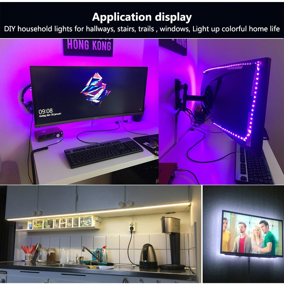 USB LED Strip 5050 RGB Changeable 5V Waterproof / No Waterproof  with USB Controller Set DIY TV Decoration LED Light.