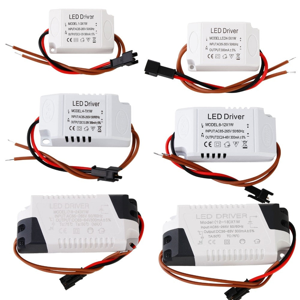 LED Constant Current Driver 85-265V 1-3W 4-5W 4-7W 8-12W 18-24W Power Supply Output 300mA External Drive For LED Downlight