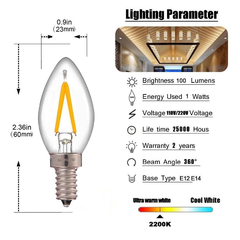 E14 Led Dimmable Bulb E12 E14 220V 0.5W 1W 2W LED Lamp LED Filament Night Light Chandelier LED Edison Bulbs C7 T20 T22
