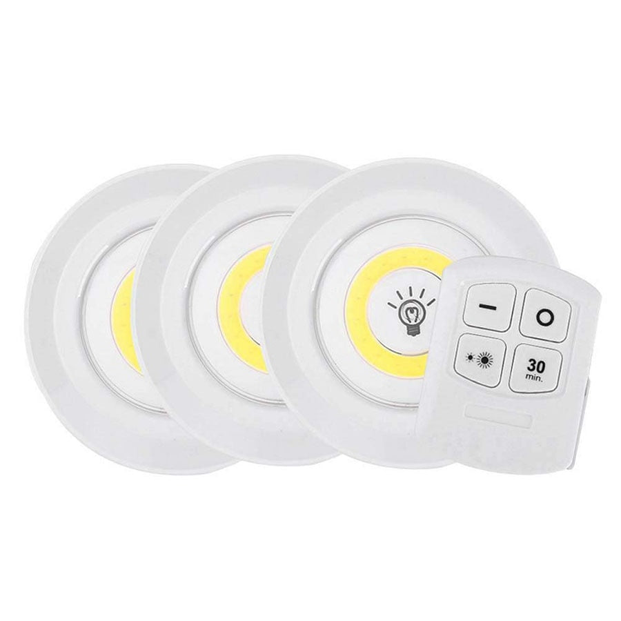 Battery Operated Dimmable LED Under Cabinet Light COB LED Puck Lights Closets Lights with Remote Control for Wardrobe Bathroom
