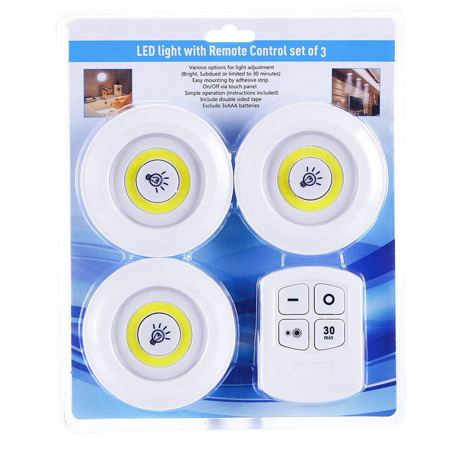 Battery Operated Dimmable LED Under Cabinet Light COB LED Puck Lights Closets Lights with Remote Control for Wardrobe Bathroom