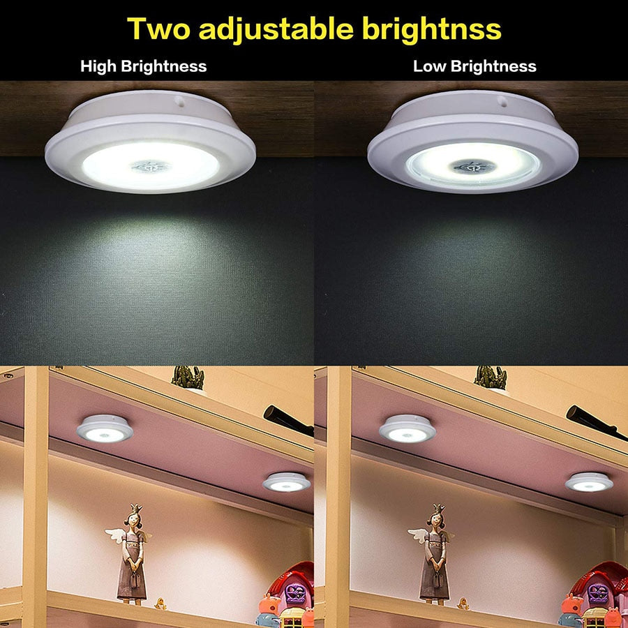 Battery Operated Dimmable LED Under Cabinet Light COB LED Puck Lights Closets Lights with Remote Control for Wardrobe Bathroom