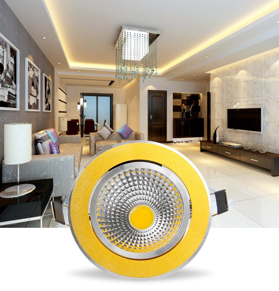 DBF Super Bright Recessed Gold LED Dimmable Downlight COB 5W 7W 10W 12W LED Spot Light LED Decoration Ceiling Lamp AC 110V 220V